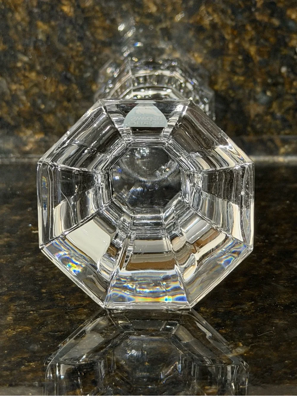 Orrefors Sweden Faceted Crystal Candlestick Candle Holder 5.5”
